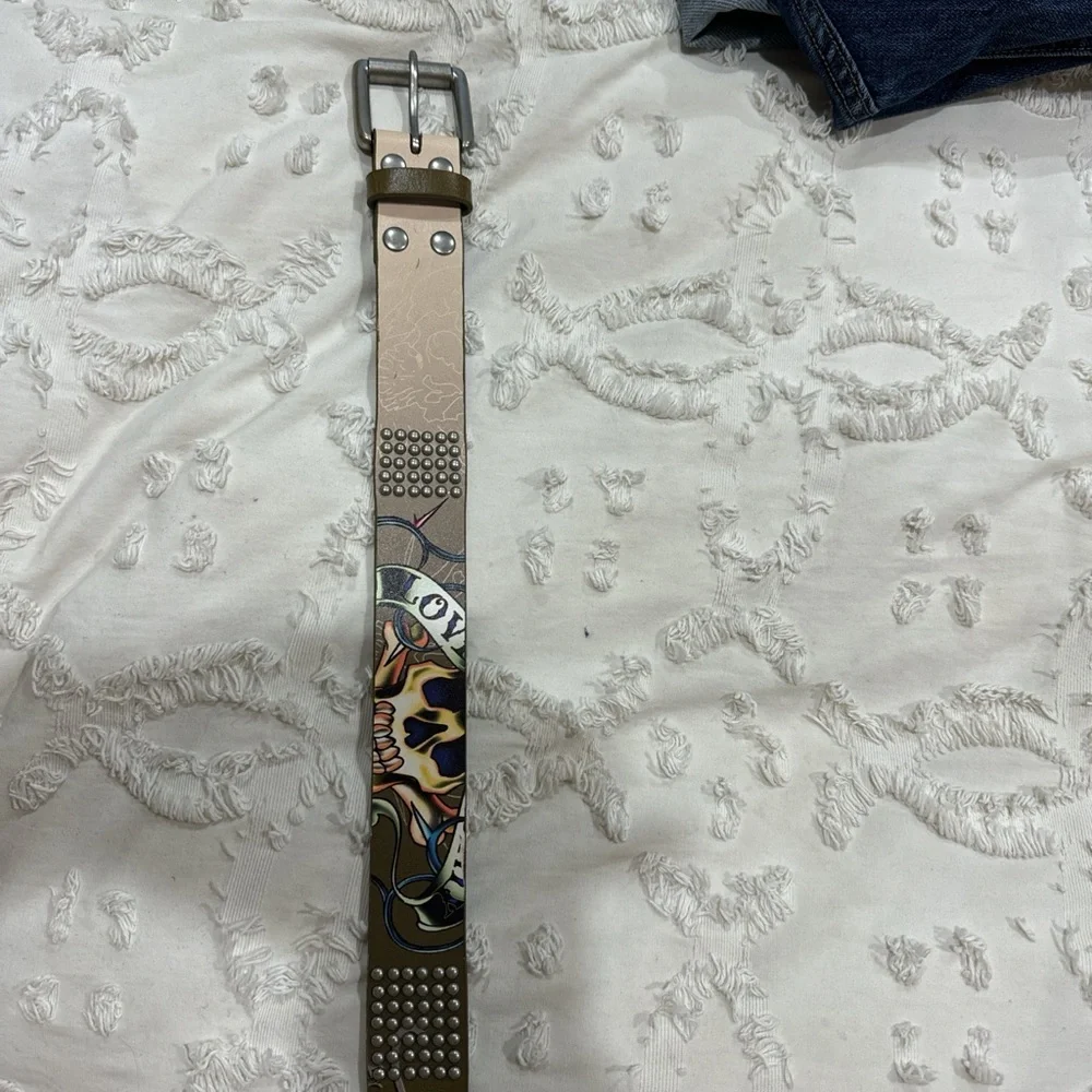 Ed Hardy Kids Belt with Skull Design - Silver and Black